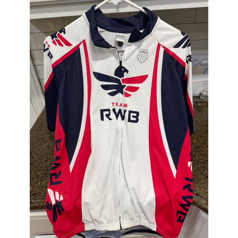 K-Swiss Team RWB Cycling Jersey Mens XXL Full Zip Red White Blue Short Sleeve